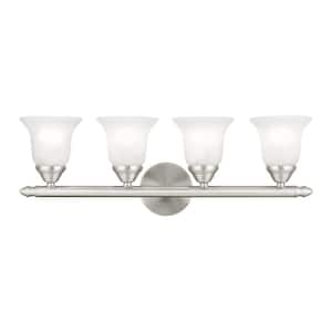 Esterbrook 24 in. 4-Light Brushed Nickel Vanity Light with White Alabaster Glass
