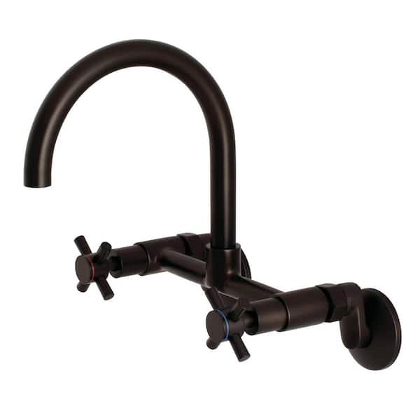 Kingston Brass Modern Adjustable Center 2-Handle Wall-Mount Standard Kitchen Faucet in Oil Rubbed Bronze