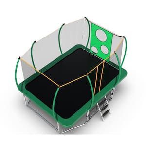 8 ft. x 14 ft. Green Galvanized Anti-Rust Outdoor Rectangle Coating Trampoline with Enclosure with Ladder and Shoe Bag
