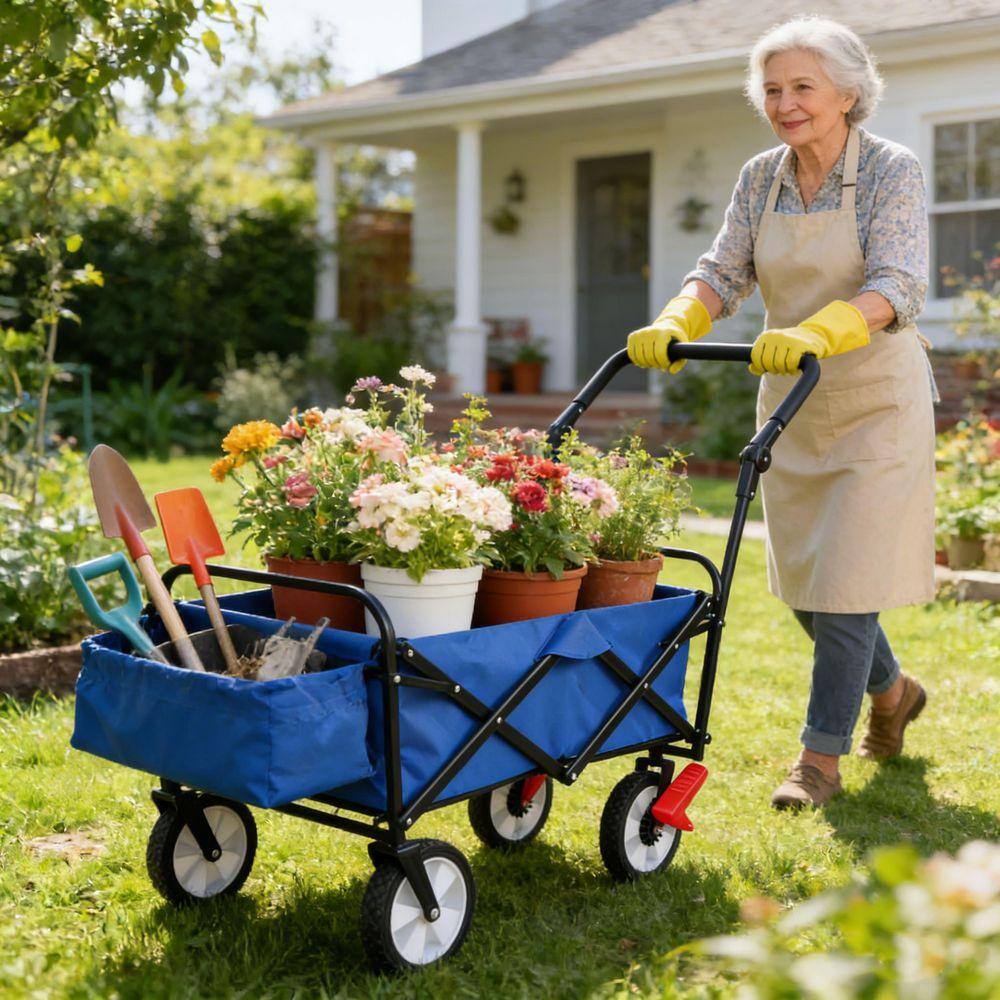4 cu. ft. Blue Fabric Outdoor Folding Utility Wagon Garden Cart