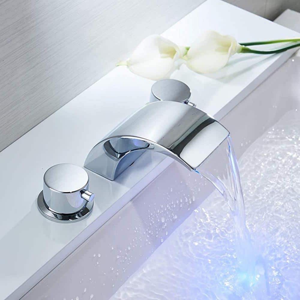 Polished Chrome 8-inch Widespread LED Bathroom Faucet with Pop-Up Drain