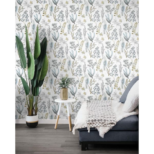 NextWall Glacier Blue and Matte Brass Wild Garden Vinyl Peel and Stick  Wallpaper Roll Cover 3075 sq ft NW45404  The Home Depot