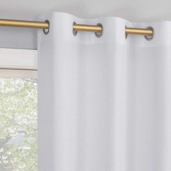 No. 918 Huron Textured White Polyester 40 in. W x 84 in. L Grommet Light Filtering Curtain (Single Panel)