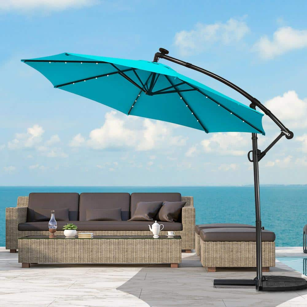 10FT 360° Rotation Solar Powered LED Patio Offset Umbrella-Turquoise -  SUNRINX, MG31-1-Q10Q