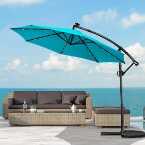 10FT 360° Rotation Solar Powered LED Patio Offset Umbrella-Turquoise