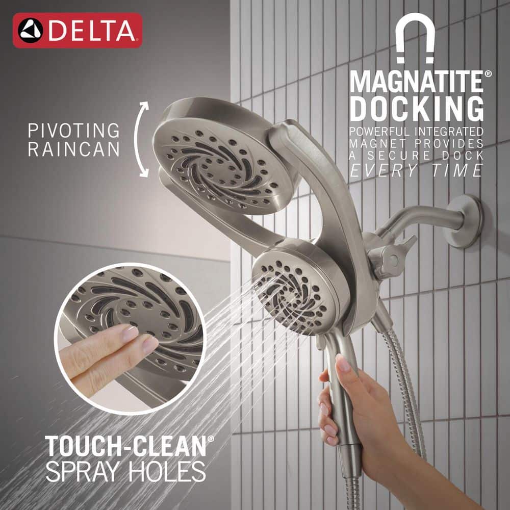 Brushed Nickel Dual Shower Head with Handheld and Rain Options