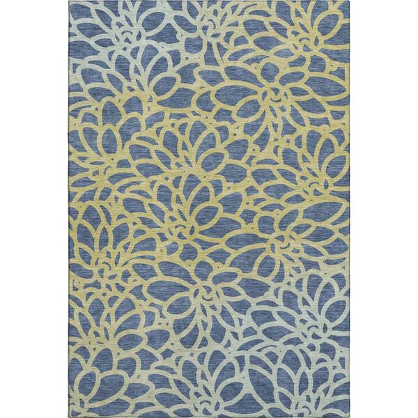Mayfield Premium Machine Washable Abstract AMF2412 Navy 5 ft. x 7 ft. 6 in. Area Rug