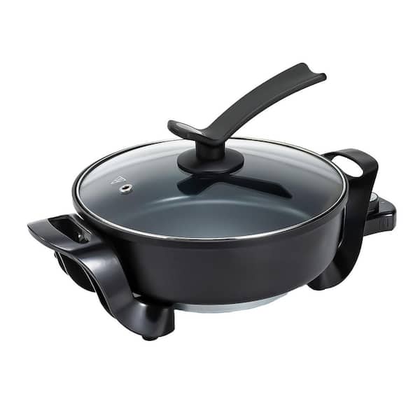 Electric Skillet 3 Quart 10 Inch Black Aluminum Nonstick Adjustable Temperature Glass Lid For All Cooktops