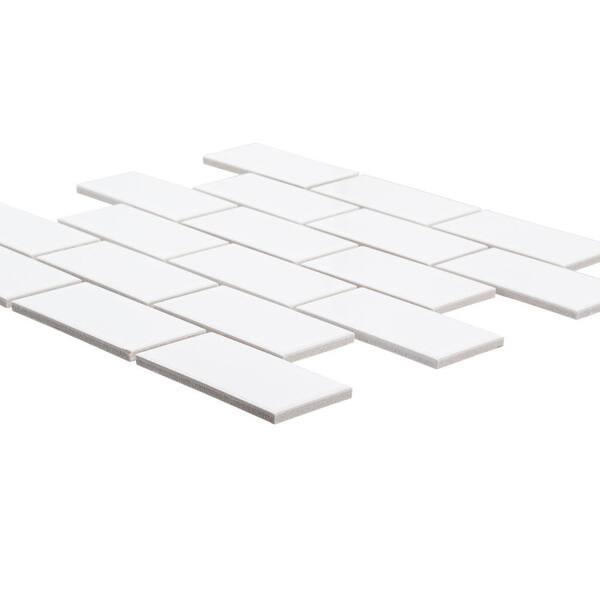 Jeffrey Court Classic 2 x 4 Brick White 11.625 in. x 11.625 in. x 6 mm Interlocking Glossy Porcelain Wall and Floor Mosaic Tile Jeffrey Court Classic 2 x 4 Brick White 11.625 in. x 11.625 in. x 6 mm Interlocking Glossy Porcelain Wall and Floor Mosaic Tile
