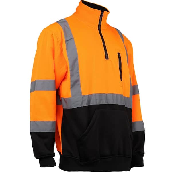 PIP Men's 2X-Large Orange ANSI Type R Class 3-Quarter-Zip Pullover Sweatshirt with Black Bottom