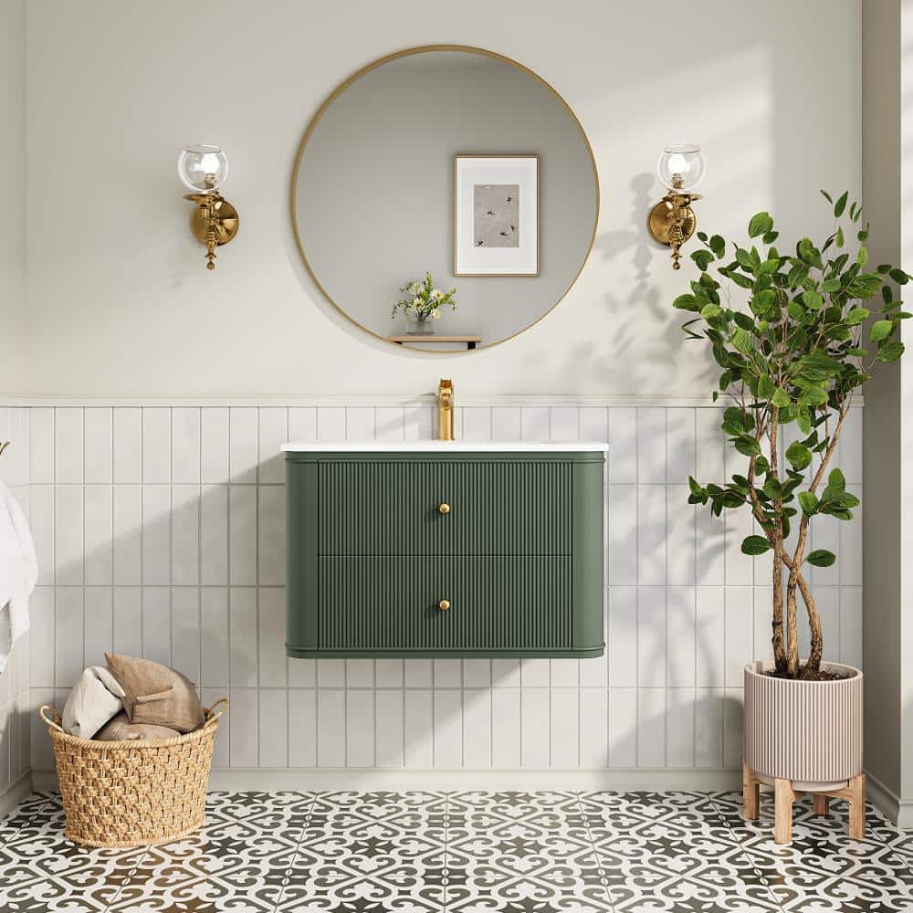 30 in. W x 19 in. D x 20 in. H Single Sink Wall-Mounted Bath Vanity in Green with  One-Piece Acrylic Countertop price history on PriceWatchPro
