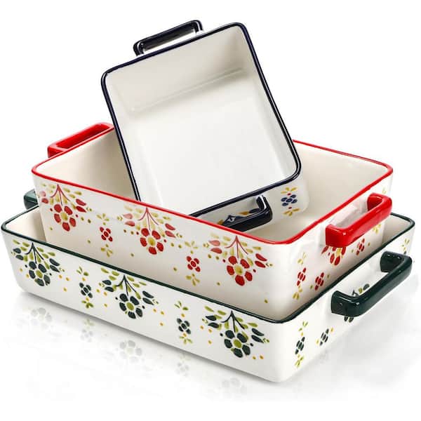 3-Pack Large Rectangular Porcelain Casserole Dishes with Handles Ceramic Bakeware Set for Oven Cooking Baking