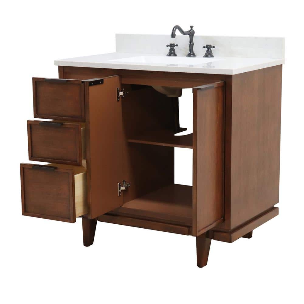 Dark Cherry Single Sink Vanity with Engineered Quartz Top