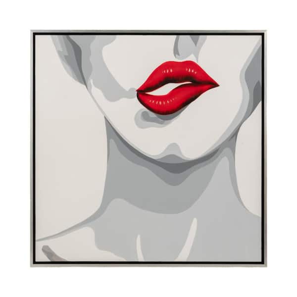 Liv & Skye Silver Framed Women Lip Bite Canvas Art Print 47 in. x 47 in.