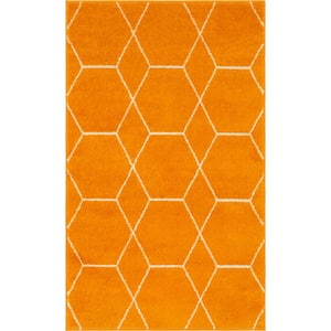 Trellis Frieze Orange Doormat 3 ft. x 5 ft. Geometric Area Rug