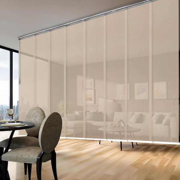 EMOH Sienna Mesh 130 in.- 175 in. W x 94 in. L Adjustable 8-Panel Black Double Rail Panel Track with 23.5 in. Slates