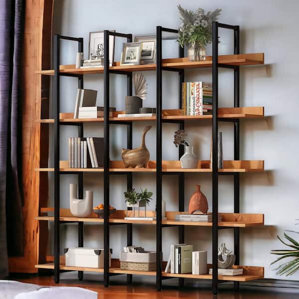 Asucoora Giltner 71 in. Wide Black/Brown Metal 5-Shelf