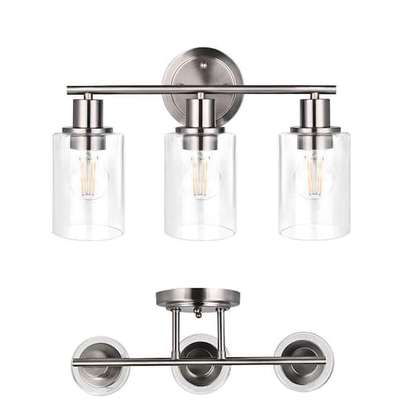 GLA 17 in. 3-Light Brushed Nickel Vanity Light with Clear Glass Shade