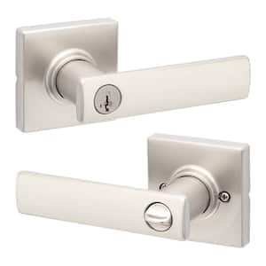 Breton Square Satin Nickel Keyed Entry Door Handle Featuring SmartKey Technology and Microban