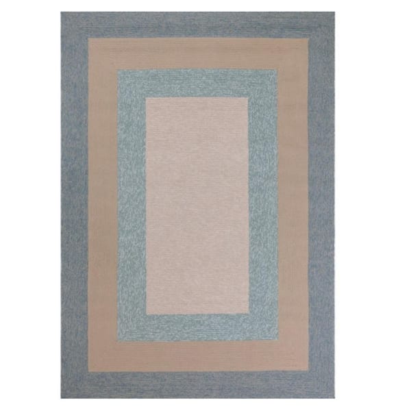 Blue, Beige 8 ft. x 11 ft. Hooked Polypropylene Rectangle Indoor/Outdoor Area Rug