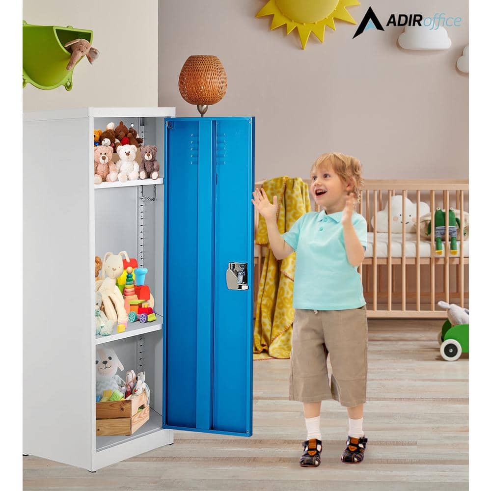 48" Blue and Off-White Steel Freestanding Locker with Adjustable Shelving