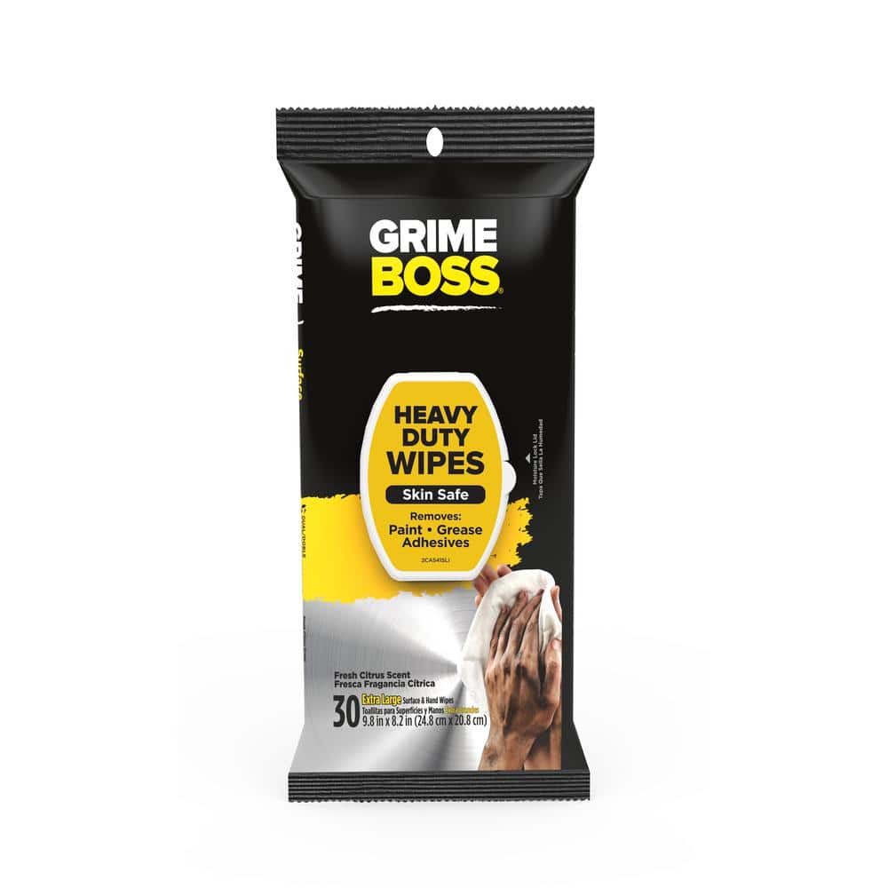 Grime Boss 30-Count Surface and Hand Wipes Heavy Duty Cleaning Wipes for  Removing Paint, Grease and Adhesives w/ Skin Safe Formula A541S30XJ - The  Home Depot