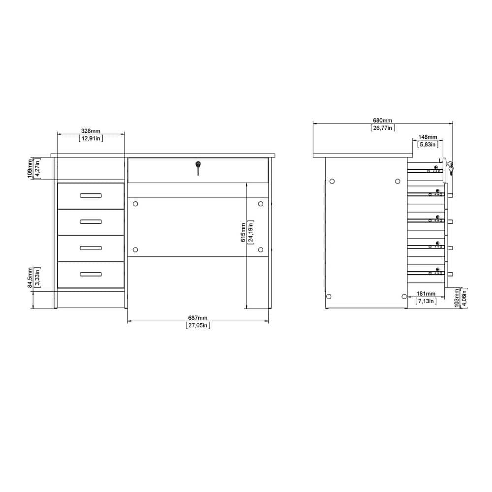 Walden White Engineered Wood Desk with 5 Drawers