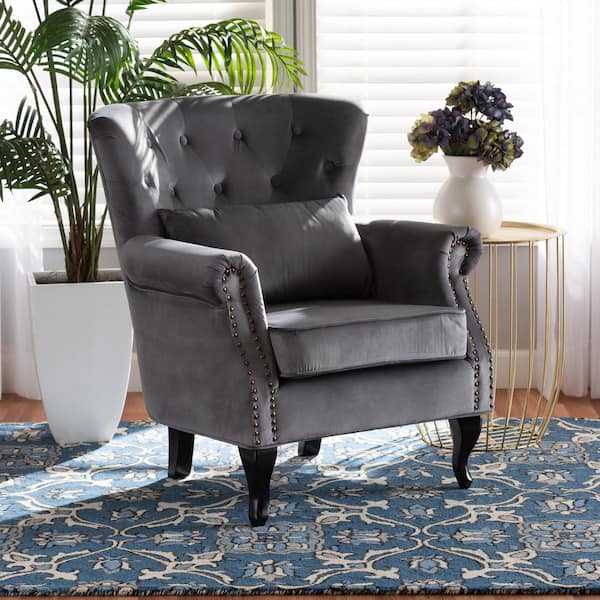 Baxton Studio Fletcher Grey and Dark Brown Armchair 195 12443 HD