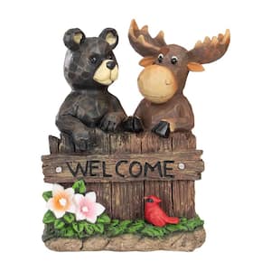 9.5 in. Black Bear and Moose Outdoor Garden in. Welcome in. Sign