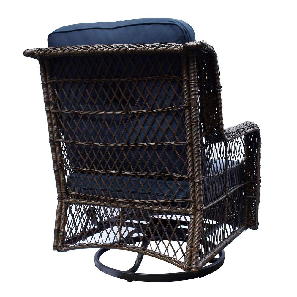 Blue Wicker Outdoor Swivel Rocking Patio Chair Set with Table