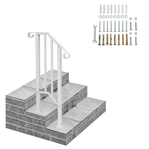 Winado 20.67 in. x 39.2 in. Iron White Outdoor Handrail Railing ...