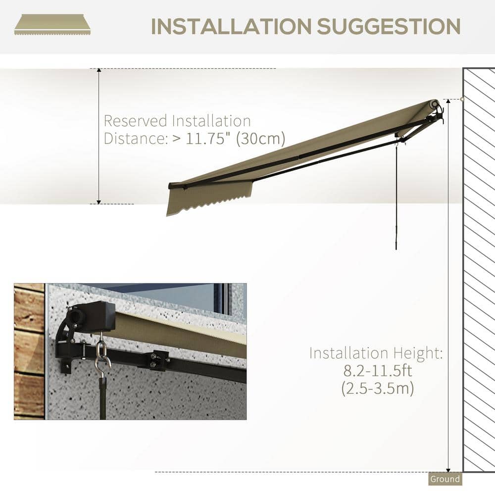 Beige 16' x 10' Retractable Patio Awning with Manual Crank