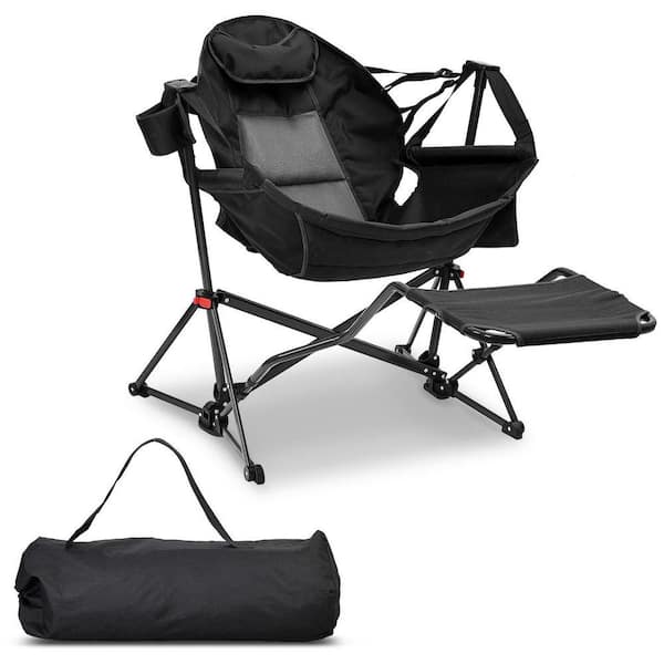 Hammock Camping Chair with Footrest Black Polyester Foldable Portable Rocking Chairs