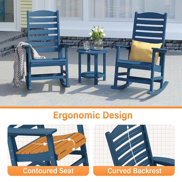 Navy All Weather Resistant HIPS Plastic Patio Outdoor Rocking Chair for Lawn, Porch, Indoor and Garden (Set of 4)