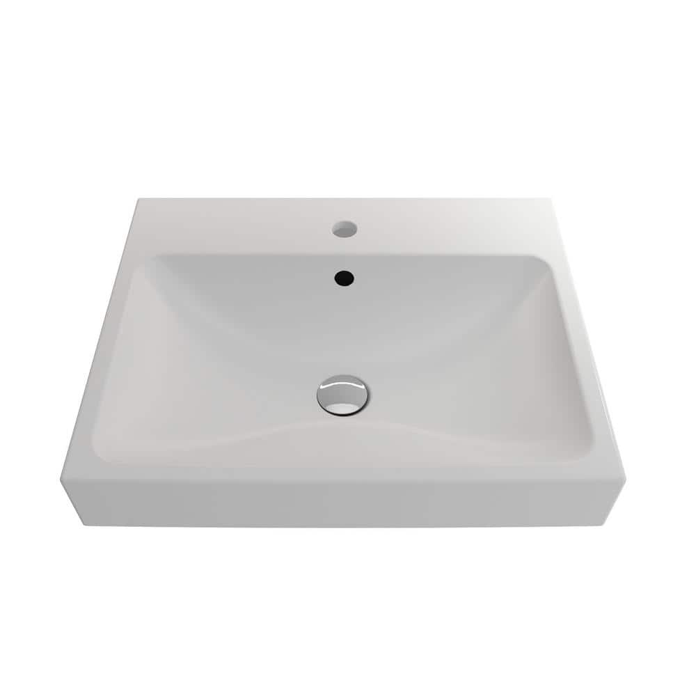 Matte White Ceramic Rectangular Wall-Mounted Bathroom Sink