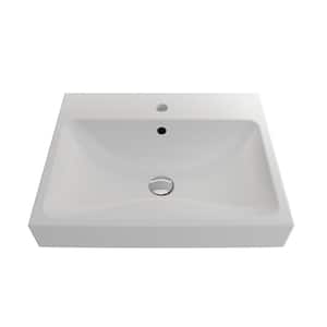 Scala Arch 23.75 in. 1-Hole Matte White Fireclay Rectangular Wall-Mounted Bathroom Sink