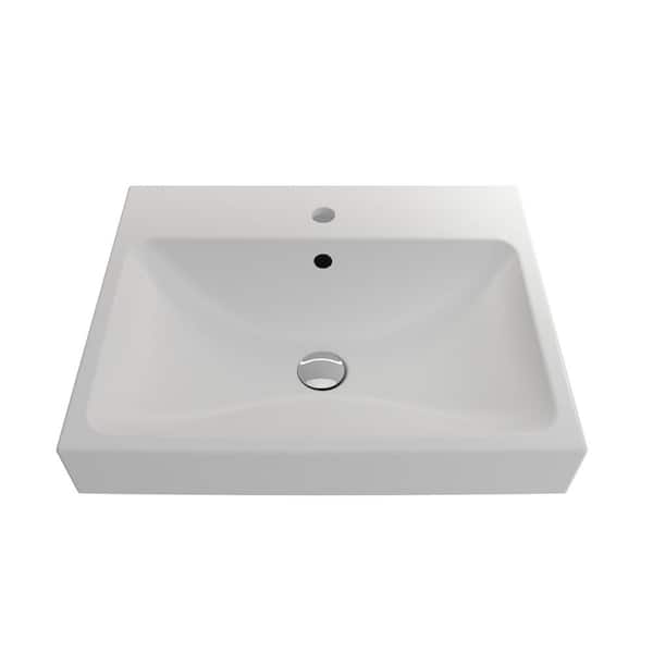 BOCCHI Scala Arch 23.75 in. 1-Hole Matte White Fireclay Rectangular Wall-Mounted Bathroom Sink