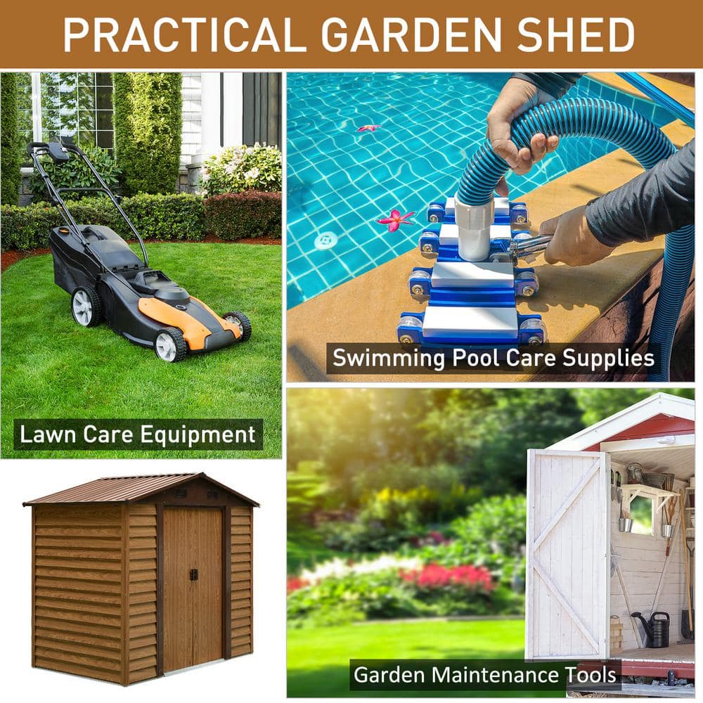Outsunny Brown Metal Storage Shed with Windows and Sliding Doors