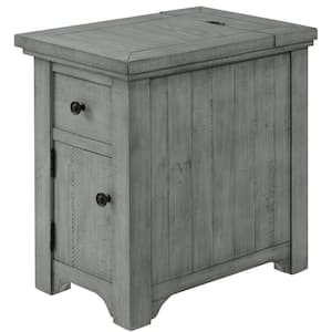 Beach House 16 in. Dove Grey Chairside End Table with Power