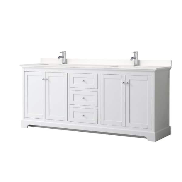 Wyndham Collection Avery 80 in. W x 22 in. D x 35 in. H Double Bath Vanity in White with White Quartz Top
