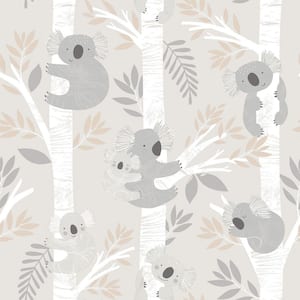 Tiny Tots 2-Collection Greige/Tan/White Glitter Finish Kids Koala Bear Theme Non-Woven Paper Wallpaper Roll