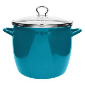 12 qt. Enamel on Steel Stock Pot in Teal with Glass Lid