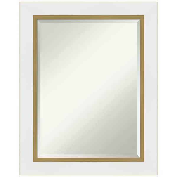Amanti Art Eva 23.25 in. x 29.25 in. Modern Rectangle Framed White Gold Wall Mirror