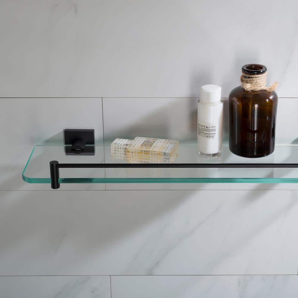 Matte Black Glass Wall Mount Bathroom Shelf