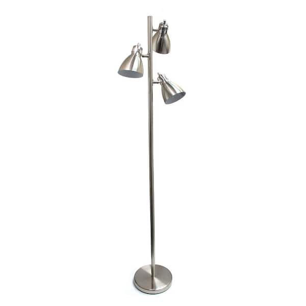 Simple Designs 63.75 in. Metal 3-Light Tree Brushed Nickel Floor Lamp