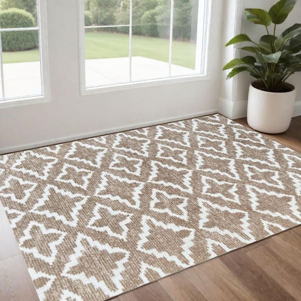 2 ft. x 4 ft.Sand Moroccan Machine Tufted With UV Protection Area Rug