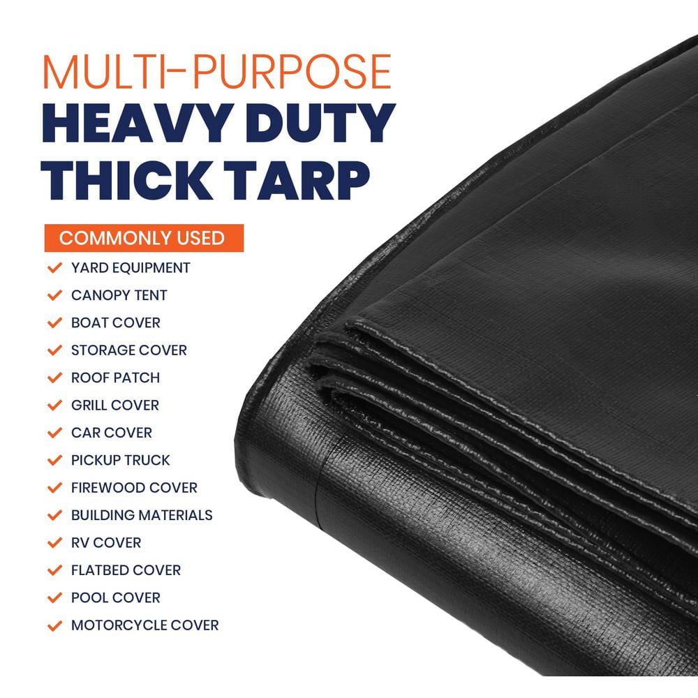 Heavy Duty Black Polyethylene Waterproof Tarp 6' x 8'