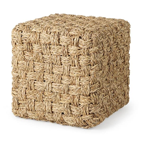Adele 17.7 L x 17.7 W x 17.7 H Medium Brown Seagrass Woven Square Pouf