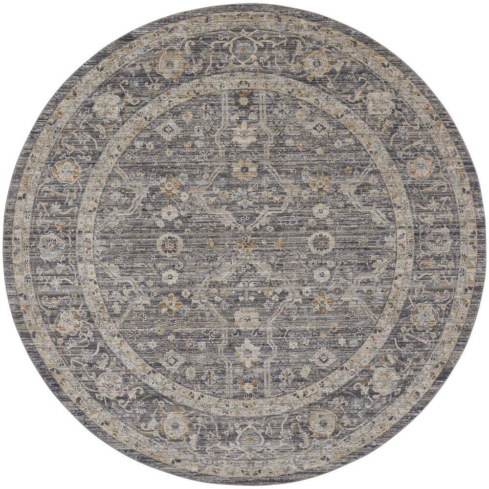 Nyle Slate Multicolor Round Bohemian Floral Rug