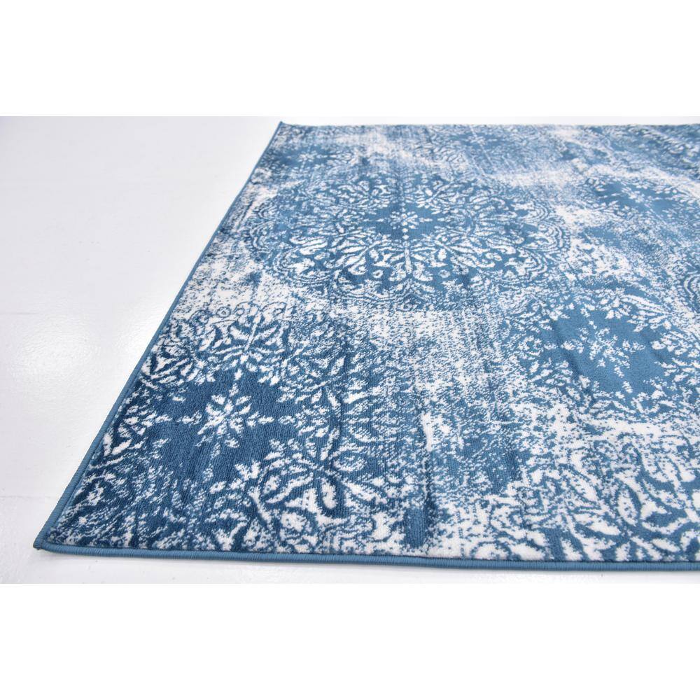Sofia Grand Blue and White Square Synthetic Area Rug